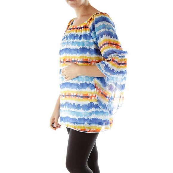 New Direction Blue White Off Shoulder Blouse - Picture 3 of 3